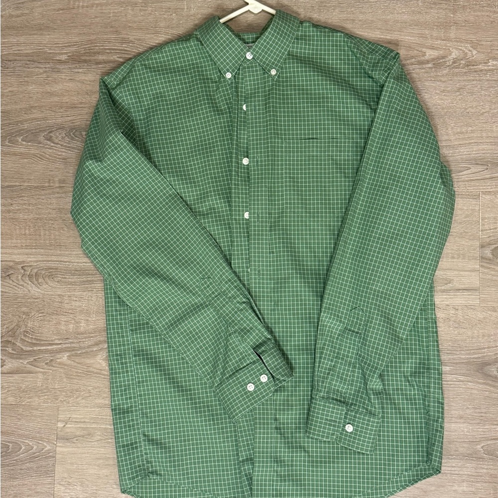 L.L. Bean Green Windowpane Button-Down Shirt